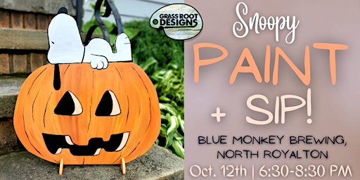 Snoopy Pumpkin | Paint + Sip at Blue Monkey