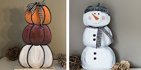 Encore 2 sided Wood Pumpkin Snowman Paint & Sip Art Class Portage Lakes