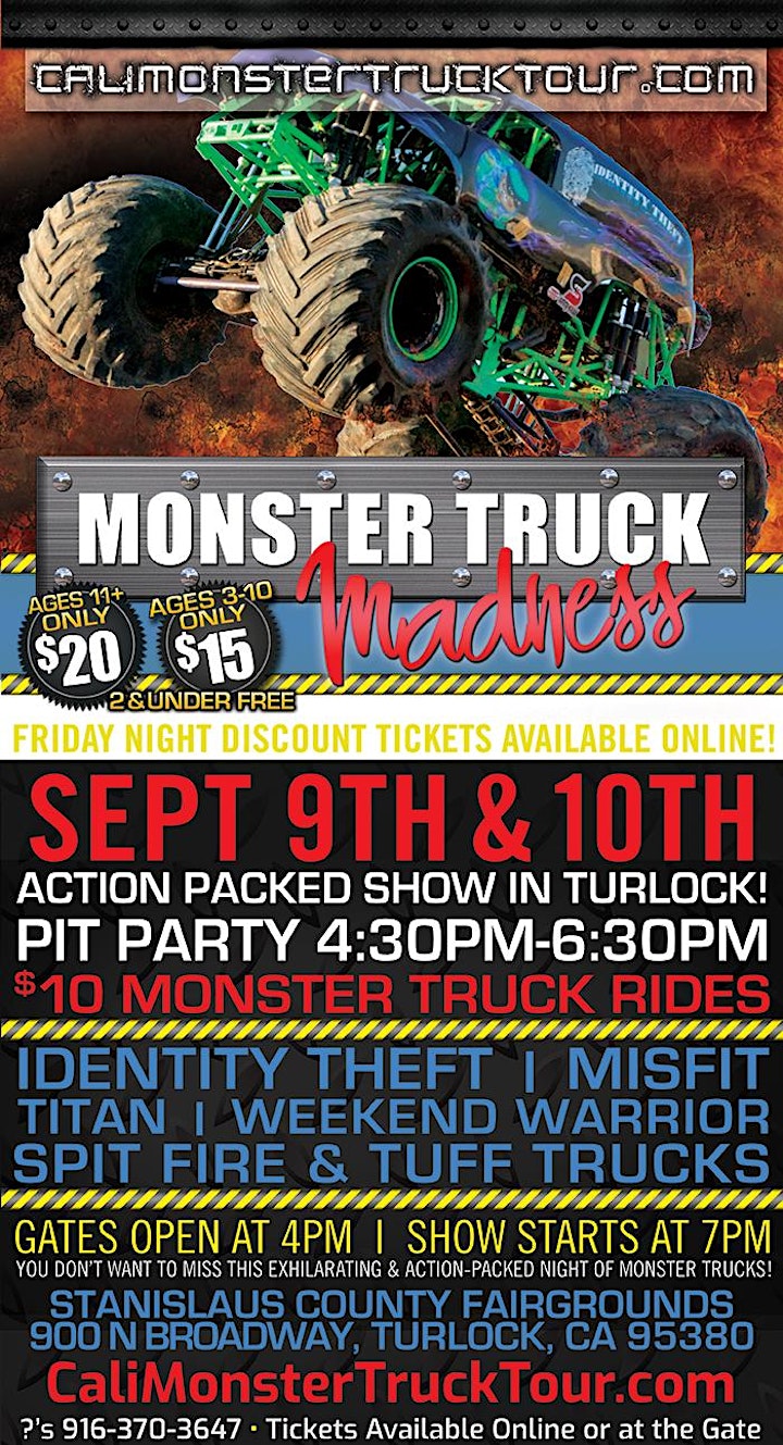 SATURDAY, SEPT 10 - Monster Truck Madness at Stanislaus County Fairgrounds image
