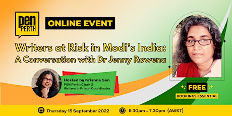 Primaire afbeelding van Writers at Risk in Modi's India: a conversation with Jenny Rowena (ONLINE)