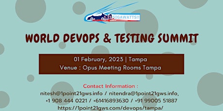 World DevOps and Testing Summit - Tampa on 1 February 2023.
