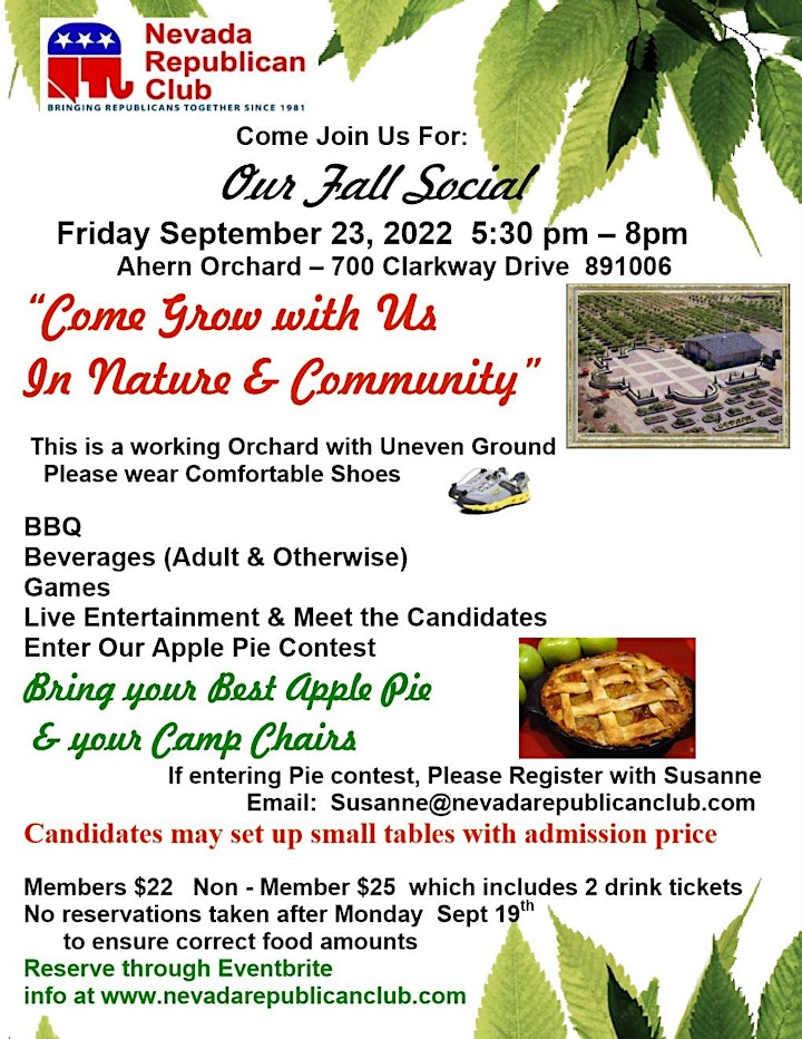 Come Join The Nevada Republican Club For Our Fall Social September 23, 2022 image