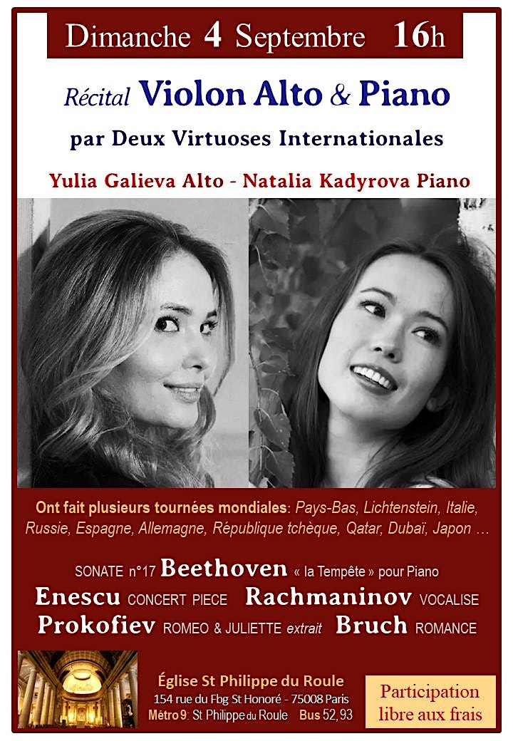 Image pour Récital  Violon Alto & Piano  par Deux Virtuoses Internationales 
