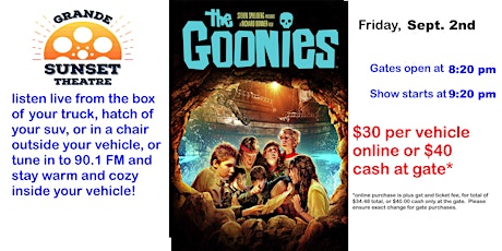 GOONIES! - Friday, September 2nd -Grande Sunset Theatre at Evergreen Park primary image