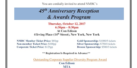 NMBC's 45th Anniversary Reception & Awards Program primary image