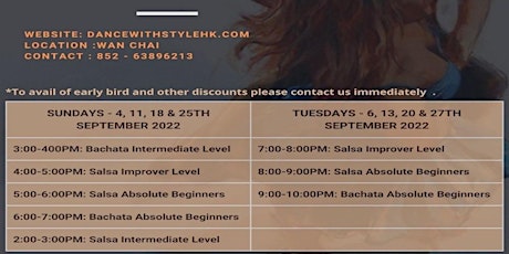 Salsa & Bachata Sept 4 Week Classes for Beginners & Experienced Dancers