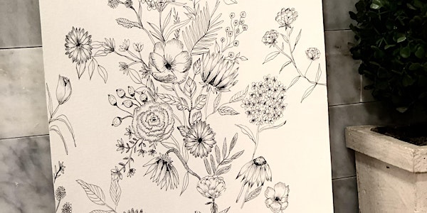 Botanical Line Drawing, Flowers, & Wine