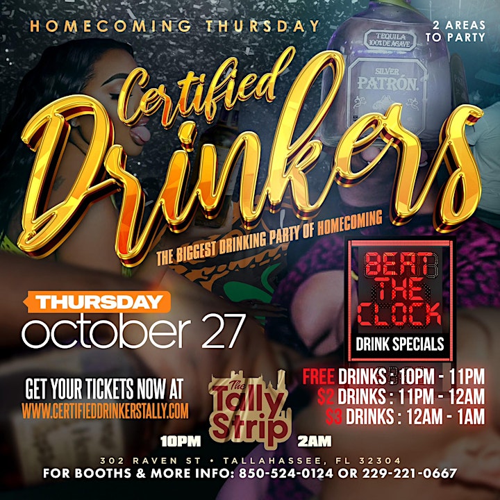 CERTIFIED DRINKERS | HOMECOMING THURSDAY @ TALLY STRIP 10.27 image