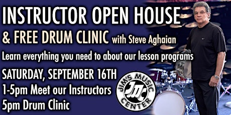 Music Instructor Open House and FREE Drum Clinic at Jim's Music primary image