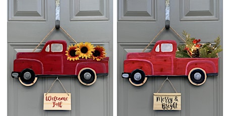 Interchangeable Wood Red Truck with Sunflowers Paint & Sip Wine Art Class