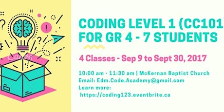 Sept 9 to 30: Computer Coding Level 1 (CC101) by Edmonton Coding Academy primary image