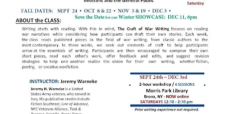 The CRAFT of WAR WRITING - Online - Free Writing Workshop for Veterans and