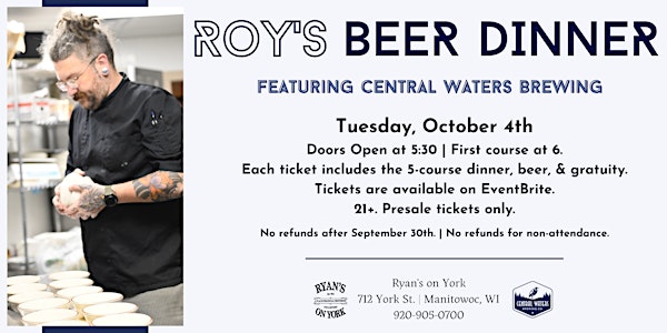 RoY's Beer Dinner with Central Waters Brewing