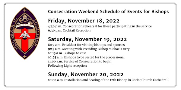 Bishop-elect Duckworth's Consecration Weekend Events for Visiting Bishops