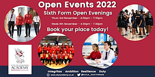 City of London Academy Sixth Form Open Events 2022