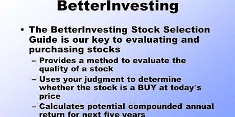 BASICS OF THE STOCK SELECTION GUIDE (SSG) - 2 Saturdays