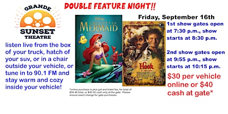 Double Feature Night - Friday, September 16th -Grande Sunset Theatre primary image