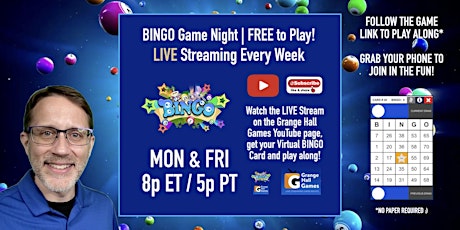 BINGO Game Night Party - Live Stream with Grange Hall Games | FREE to Play!