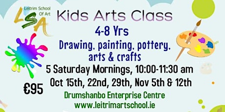 Kids Art Class 4-8 yrs, Saturday, 10-11:30am. Oct 15, 22, 29, Nov 5 & 12th
