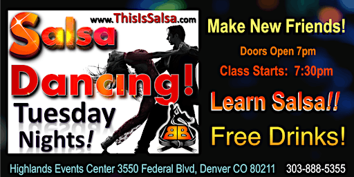 LEARN SALSA!  Meet New Friends!  FREE WINE & BEER  Tuesday Night in Denver!