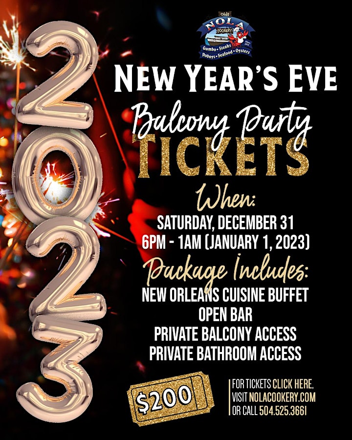 2023 New Year's Eve Bourbon Street Balcony Tickets @ NOLA Cookery image
