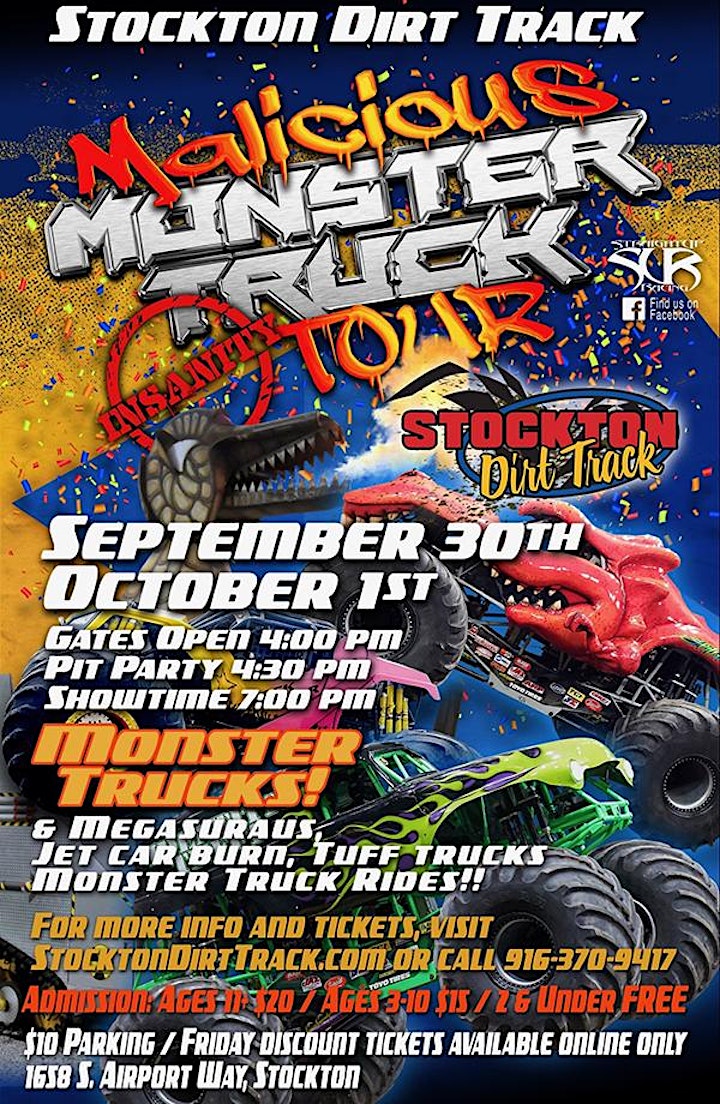 SATURDAY, OCT 1st - Monster Truck Madness at the Stockton Dirt Track image