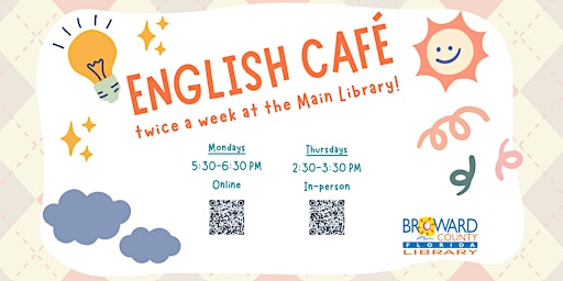 Primaire afbeelding van English Café Intermediate (In-Person) at the Broward County Main Library