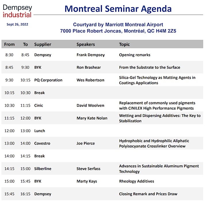 Séminaire sur les revêtement Dempsey 2022 Coating Seminars - Montréal image