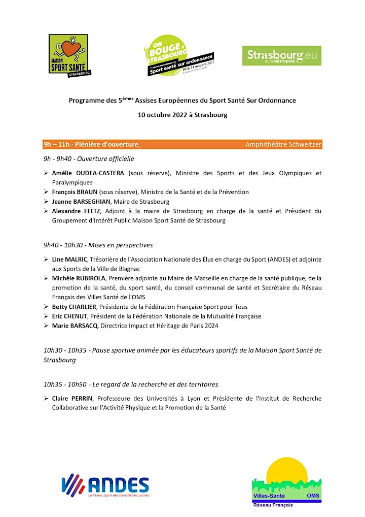 Image pour 5èmes Assises Européennes du Sport Santé Sur Ordonnance 2022 à Strasbourg 