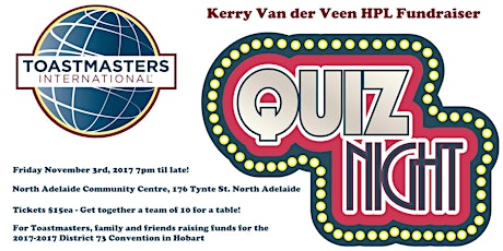 Central Division Toastmasters Quiz Night - Kerry Van der Veen HPL Project primary image