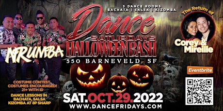Dance Saturdays Halloween Bash - LIVE Salsa, Bachata, Kiz, 4 Dance Lessons