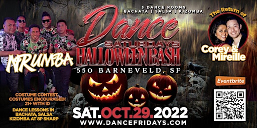 Dance Saturdays Halloween Bash - LIVE Salsa, Bachata, Kiz, 4 Dance Lessons primary image