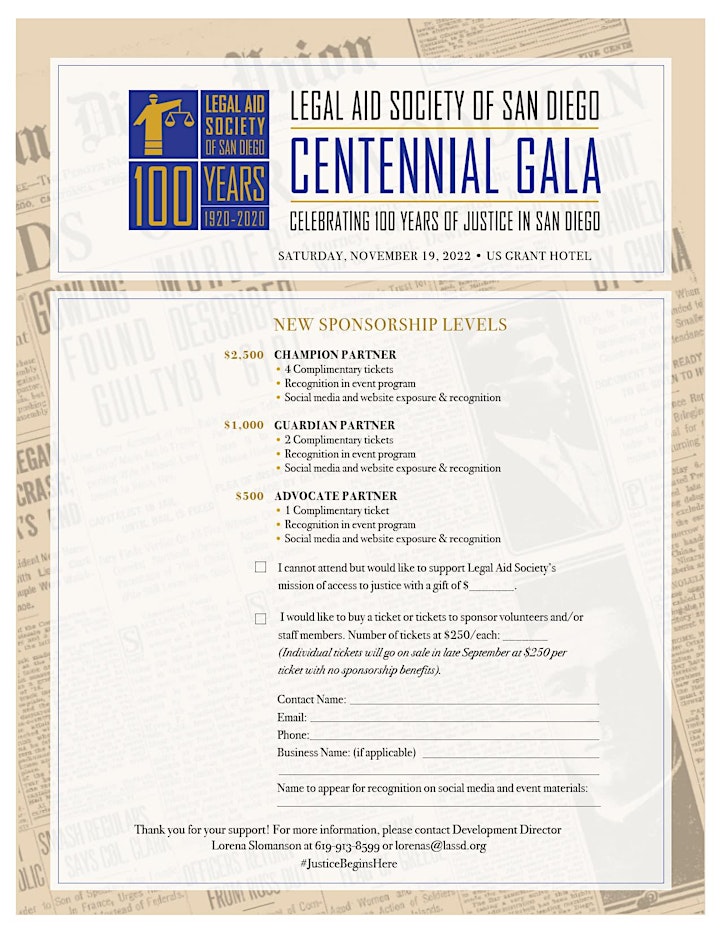 Legal Aid Society of San Diego Centennial Gala image
