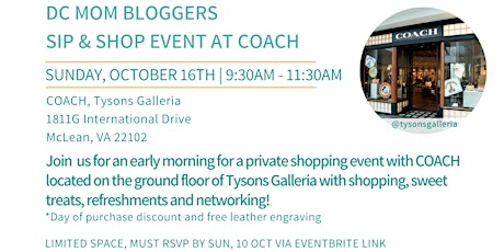 DC MOM BLOGGER OCTOBER MEETUP: Coach Sip & Shop