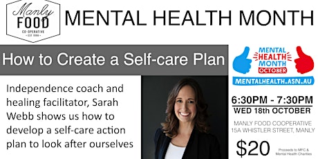 Mental Health Talk & Fundraiser: How to create a self-care plan primary image