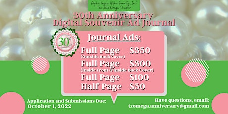 Tau Zeta Omega 30th Anniversary  Souvenir Ad Journal