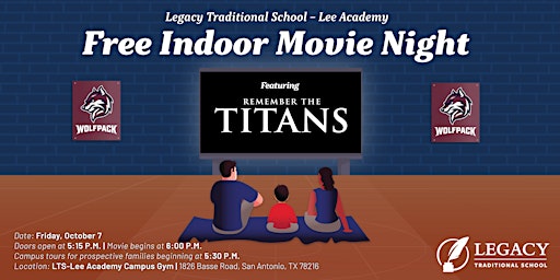 Free Family Movie Night at Legacy - Lee Academy // Fri. Oct. 7 at 6pm