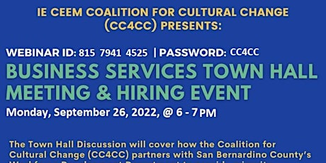Business Services Town Hall Meeting & Hiring Event: Sept 26, 2022, 6-7 PM