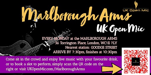 UK Open Mic @ Marlborough Arms / BLOOMSBURY / FITZROVIA / EUSTON / SOHO