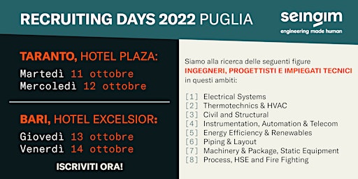 SEINGIM RECRUITING DAYS 2022 - Taranto @ Hotel Plaza