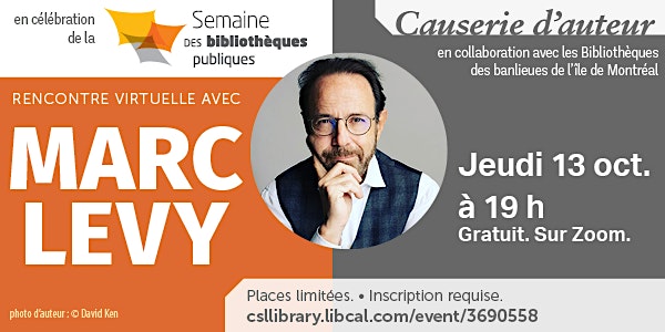 An Evening with Bestselling Author Marc Levy (Virtual) - in French