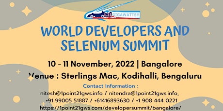 World Developers and Selenium Summit - Bangalore on 10 -11 November 2022