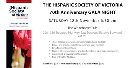 Imagen principal de Hispanic Society of Victoria 70th Anniversary Gala Night 2022