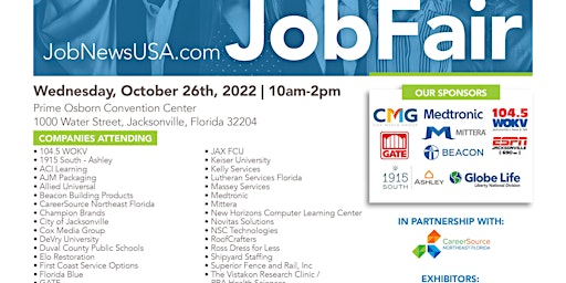 1,500+  JOBS From OVER 40 Companies - Jacksonville JOB FAIR - October 26th