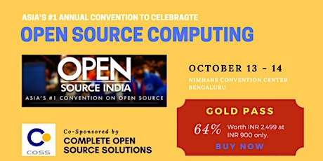 GOLD PASS for Open Source INDIA on 13th & 14th Oct 2017 in Bangalore primary image