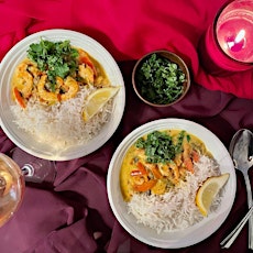 Prawns in coconut curry and roasted cumin over basmati rice-cooking class