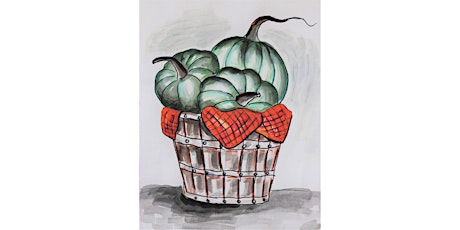 Basket of Green Pumpkins, Acrylic Paint on Watercolor Paper