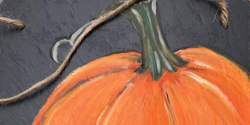 Sip And Paint Fall Pumpkins on a Slate Sign