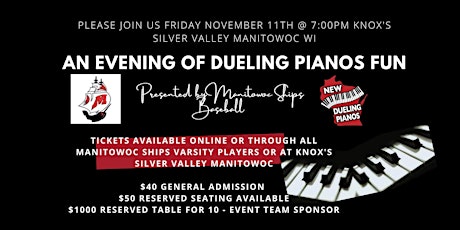 An evening of Dueling Pianos presented by Manitowoc Ships Varsity Baseball