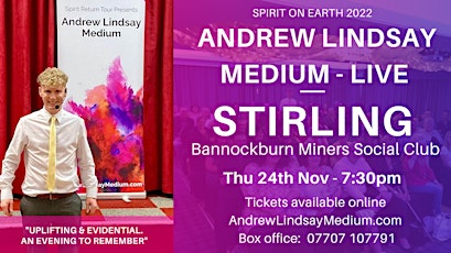 Hauptbild für Andrew Lindsay Medium Live STIRLING "SPIRIT ON EARTH TOUR 2022"